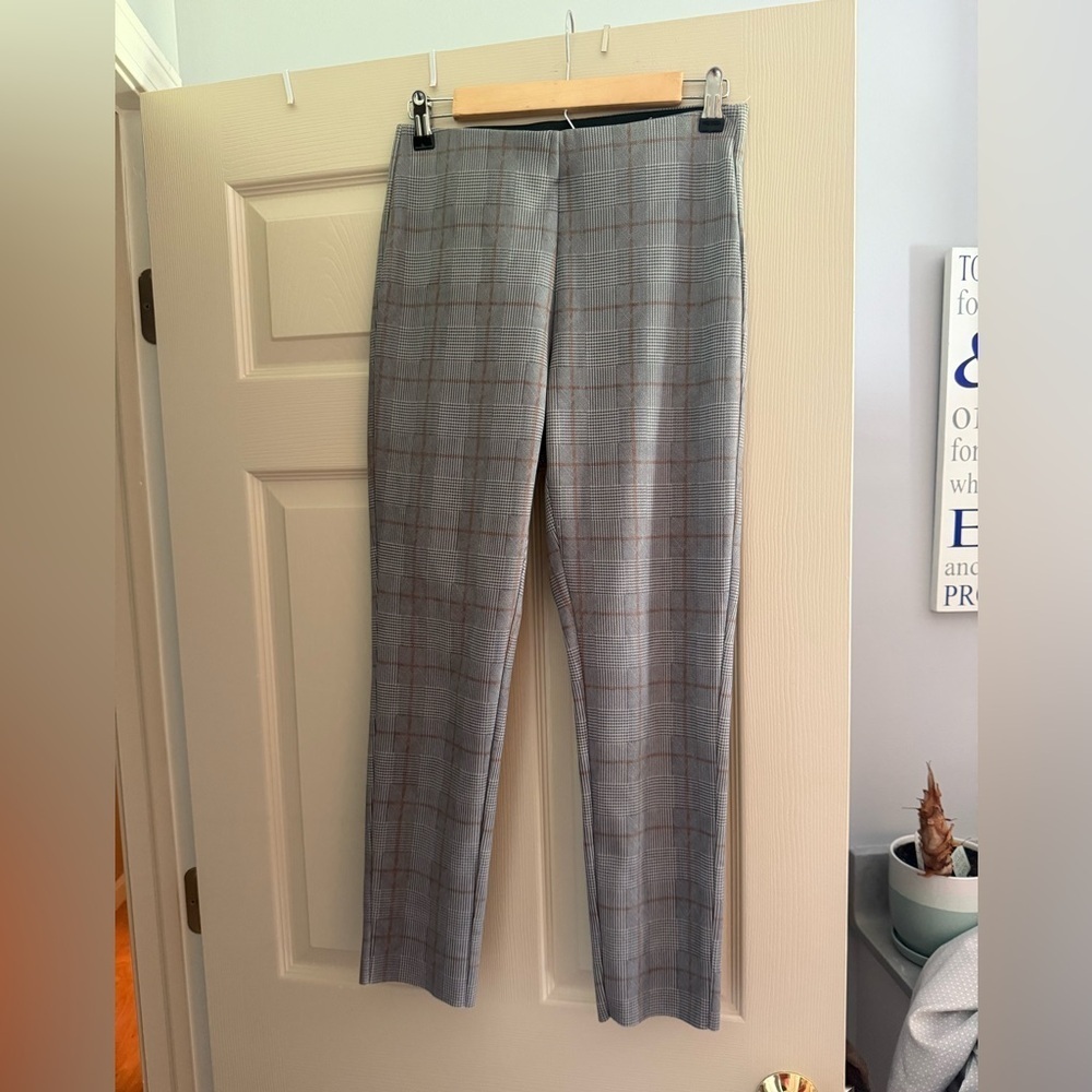 Zara Gray Plaid Trousers With Elastic Waist Band